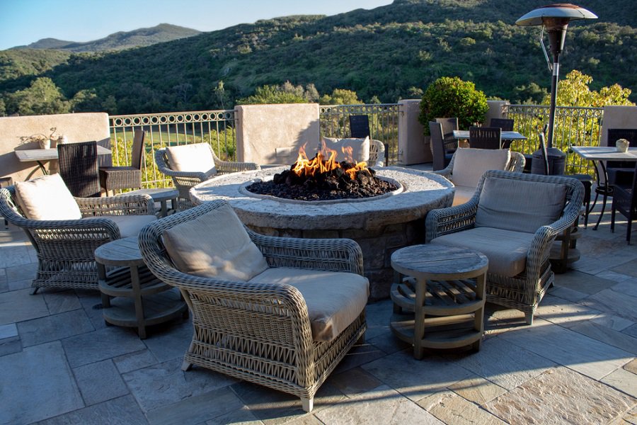 circular stone fire pit patio