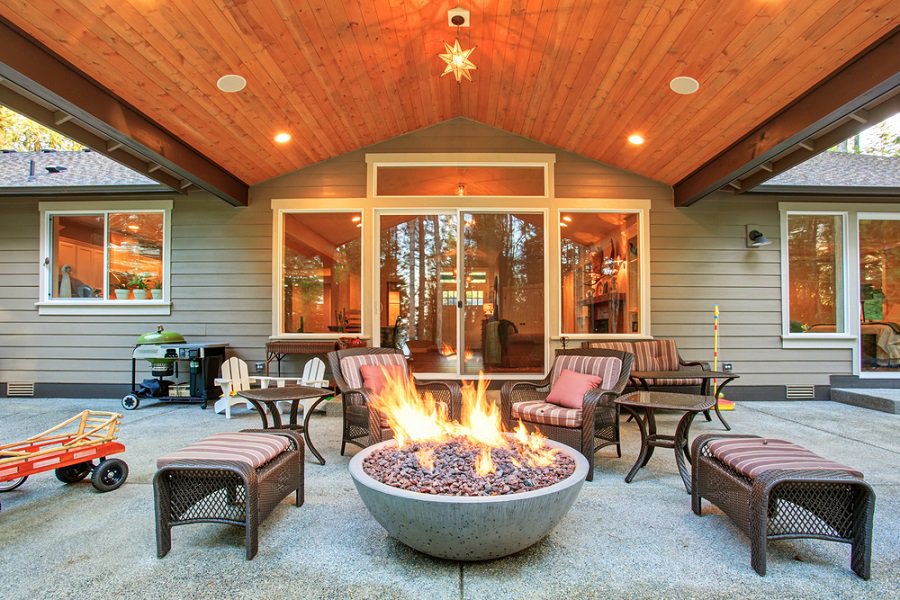 cement fire pit backyard patio