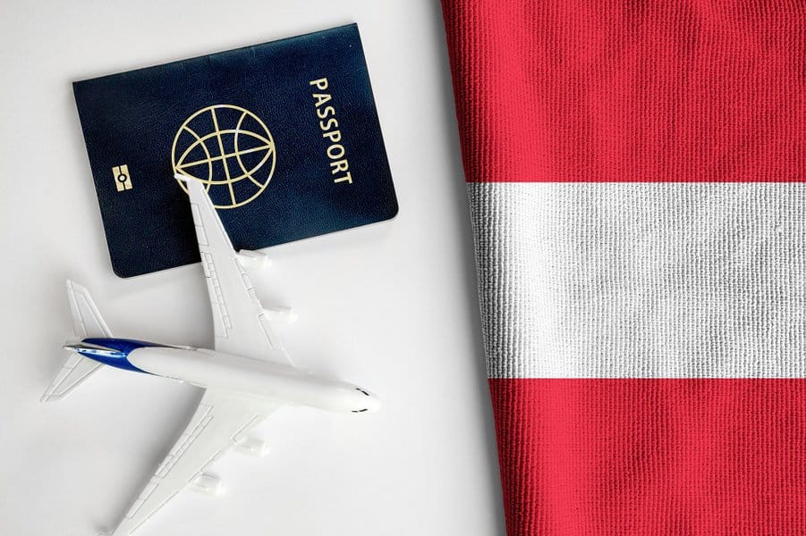 Flag of Austria with passport
