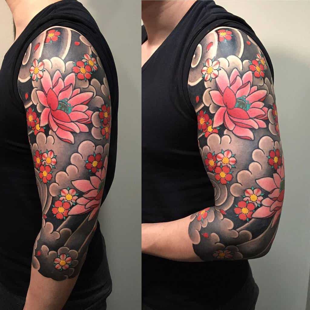 Floral 3 4 sleeve tattoo owen_yu_tattoos