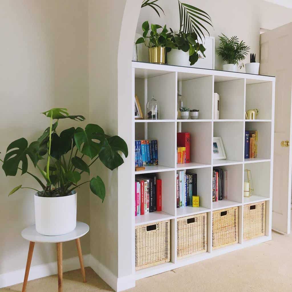 full white shelving unit in modern home