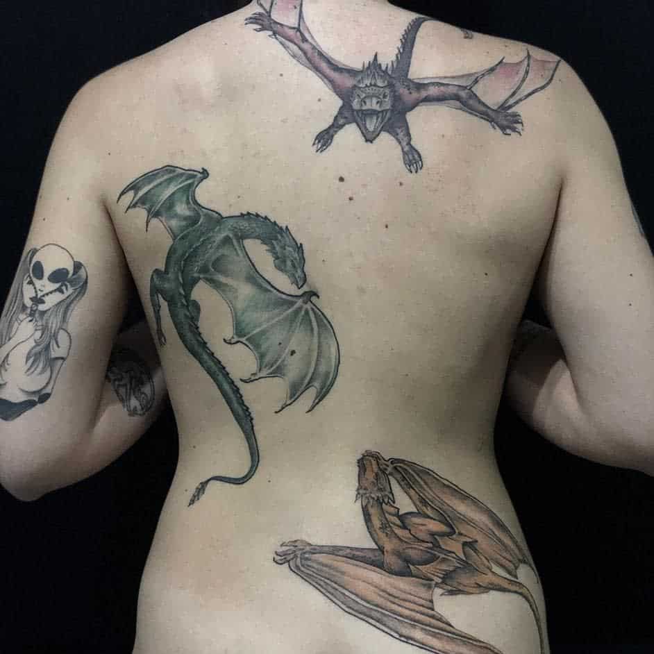 Game of Thrones dragons back tattoo
