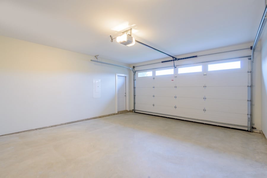 Garage with light on ceiling