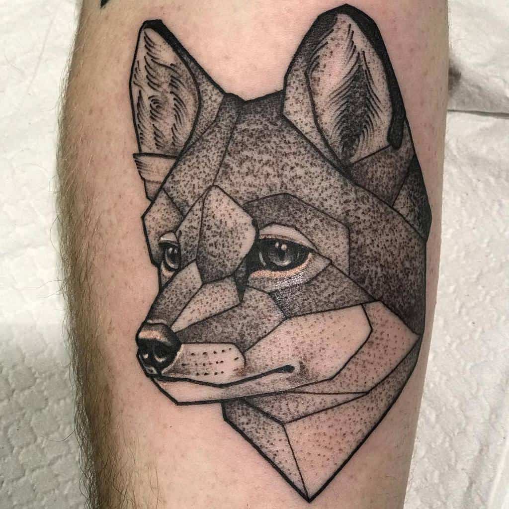 Geometric fox head with dot shading on arm