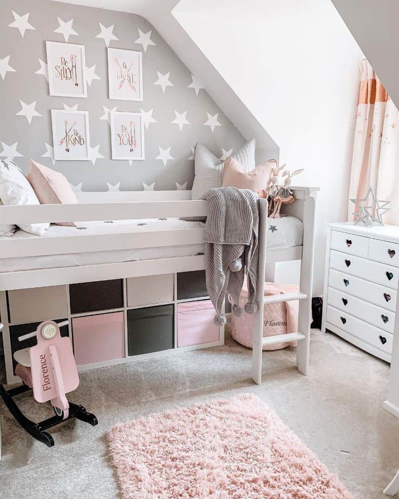 small girls bedroom with under bed storage