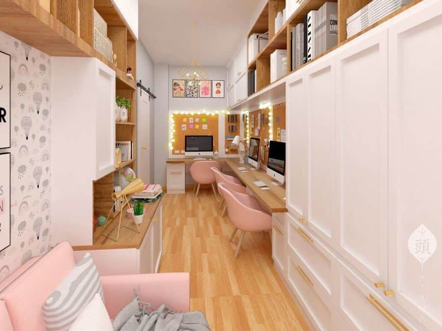 galley style girls pink office