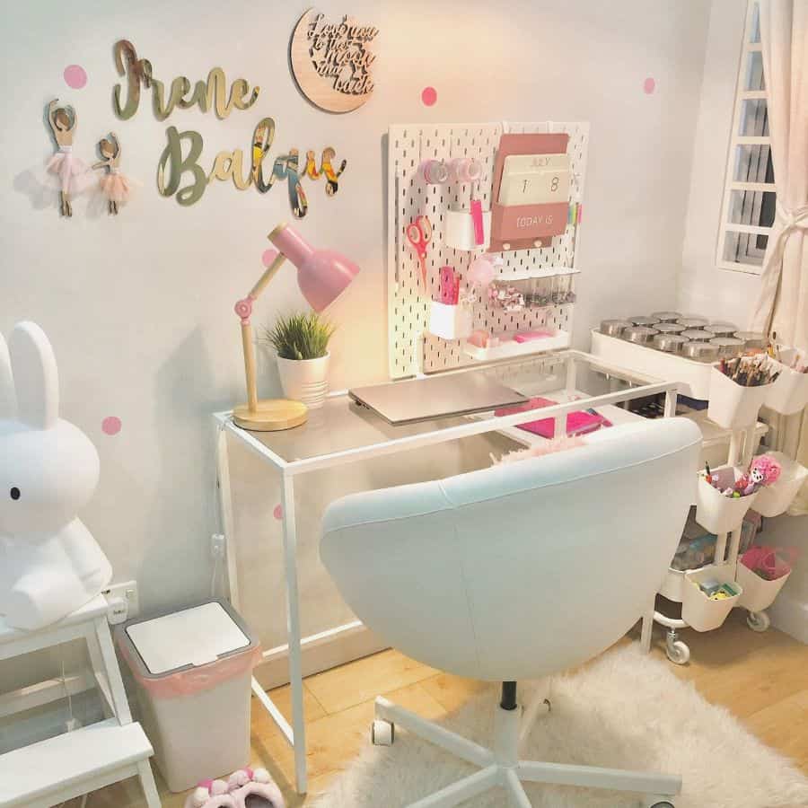 girls study room with glass table