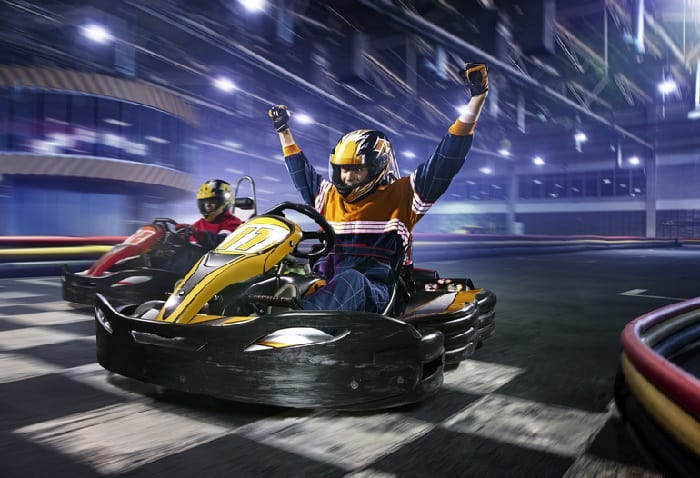 Crossing Finish Line In Go Karting Race