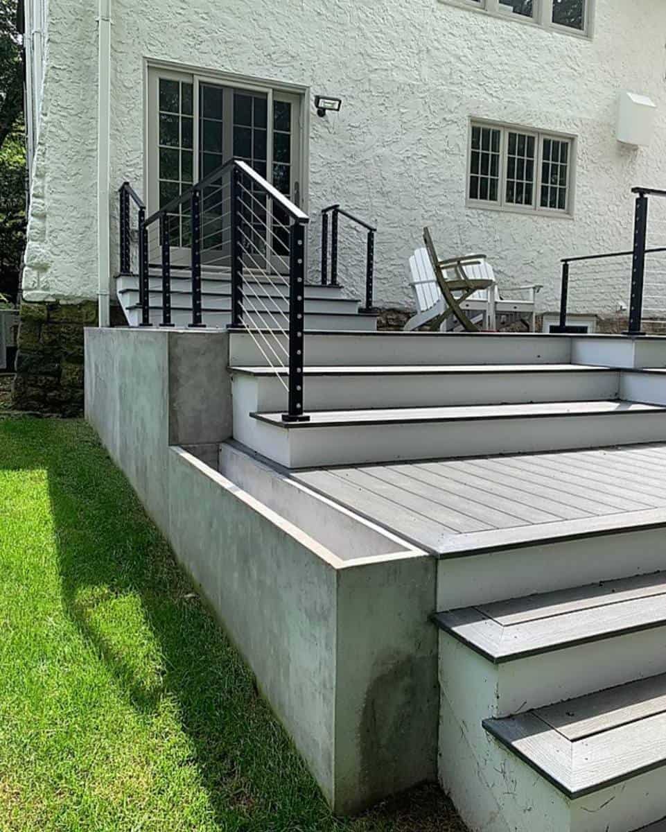 tiered gray deck black railing