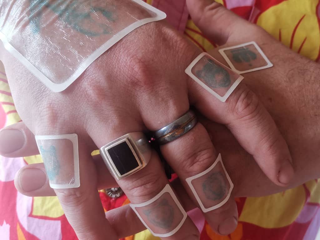 Hands covered with Inkbox Stencils