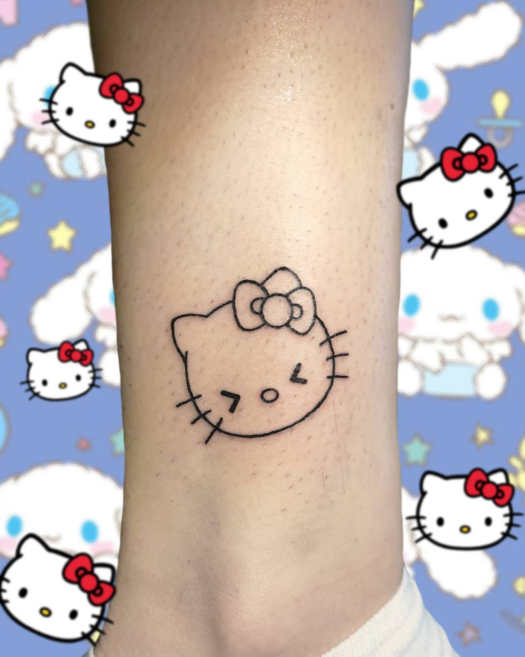 Simple Hello Kitty tattoo on an ankle