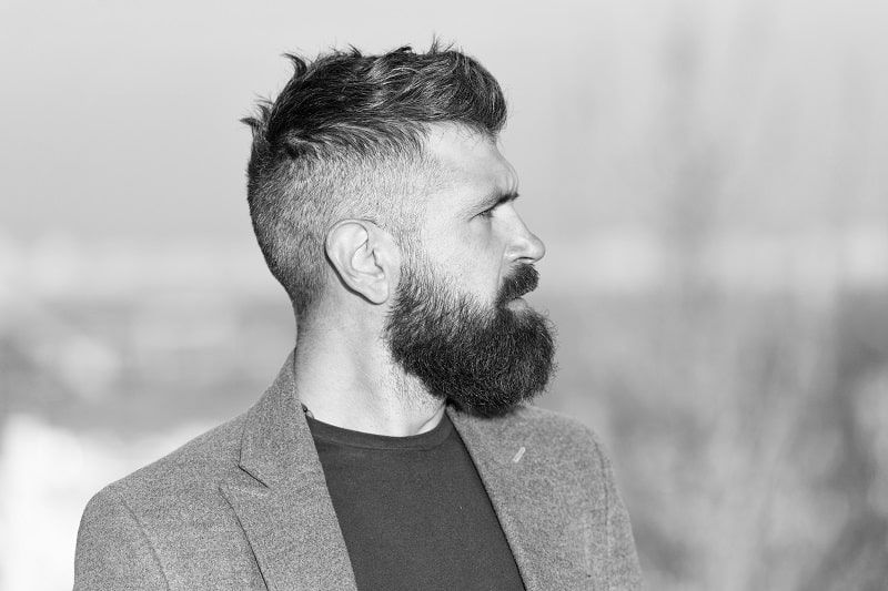 Fresh,Haircut.,Man,Bearded,Hipster,With,Mustache,Blue,Sky,Background.