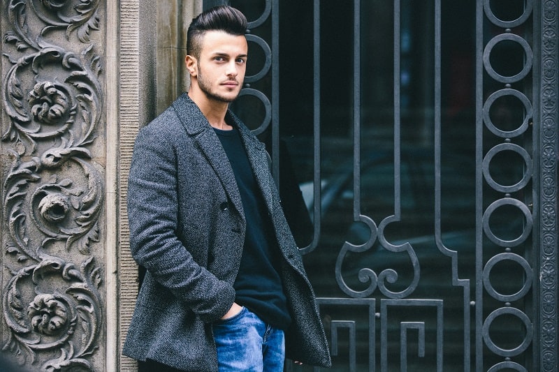 Handsome,Young,Mas,Posing,In,Grey,Coat.,Added,Photo,Filter