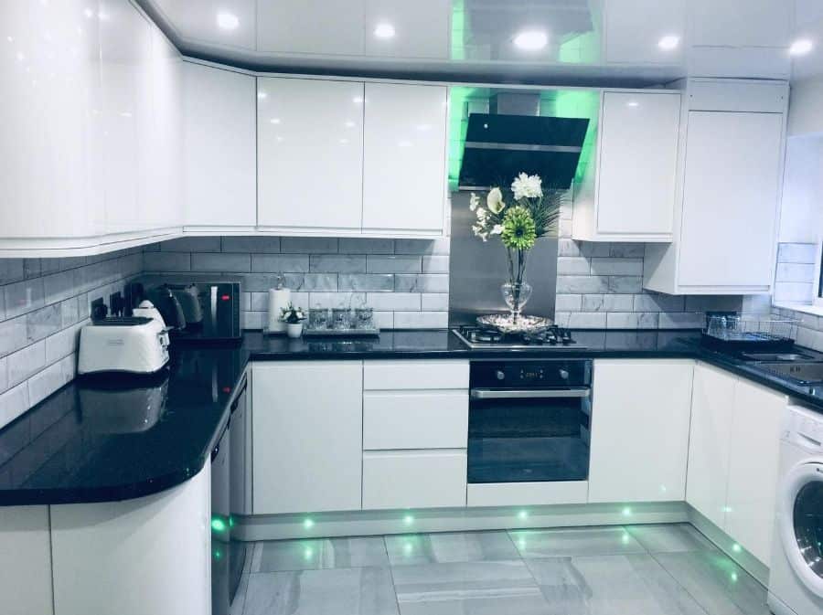 green led lighting under cabinets white kitchen