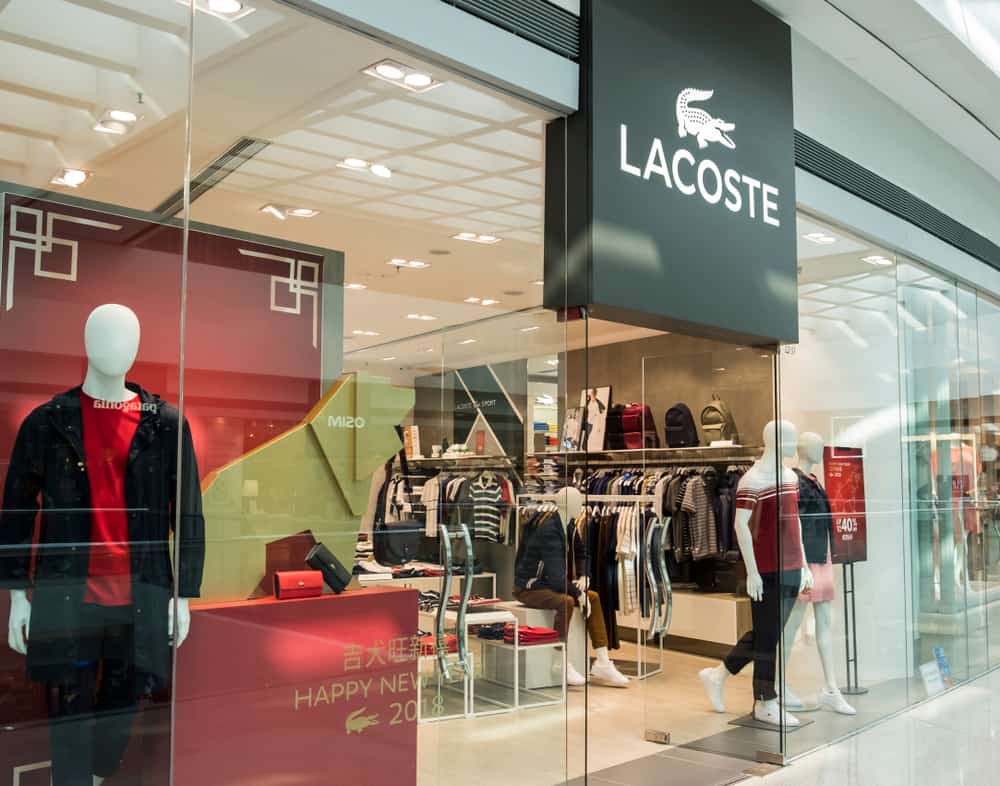 Front of a Lacoste store in a shopping mall in Hong Kong