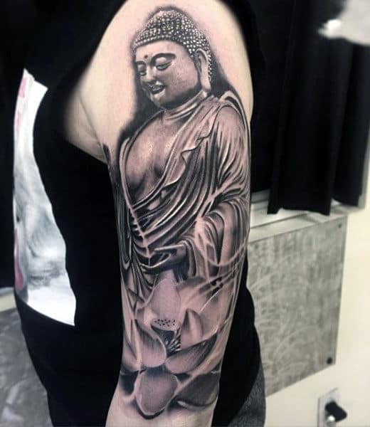 Lotus And Buddha Religious Tattoo Male Sleeves