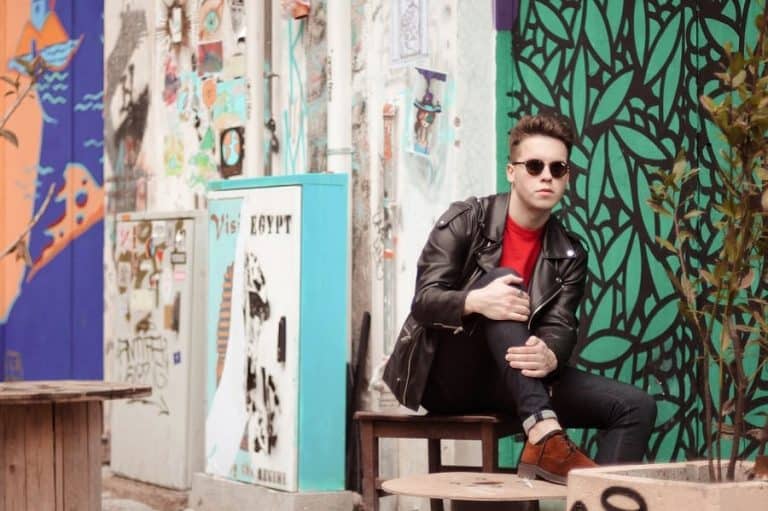 Man In Leather Jacket On Street