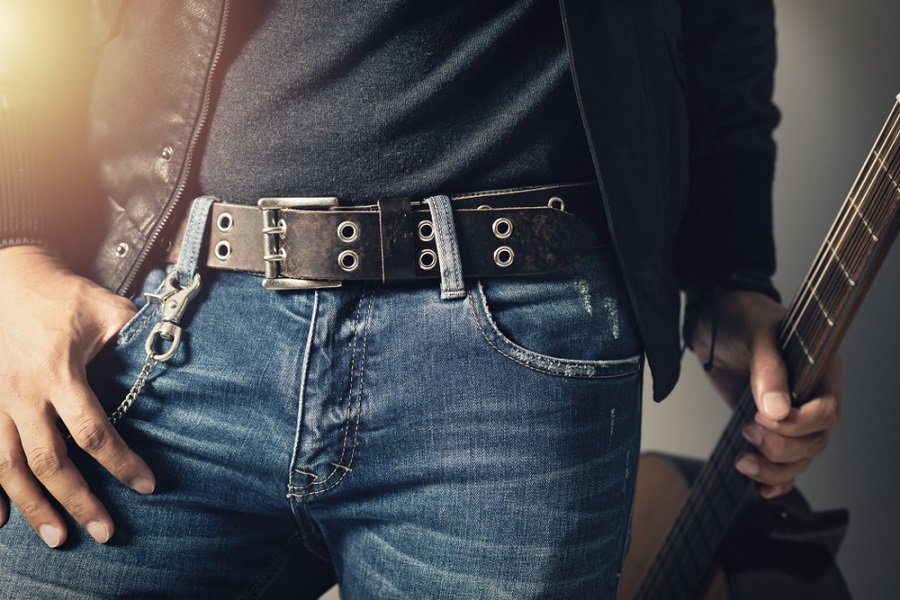 Man wearing thick black belt