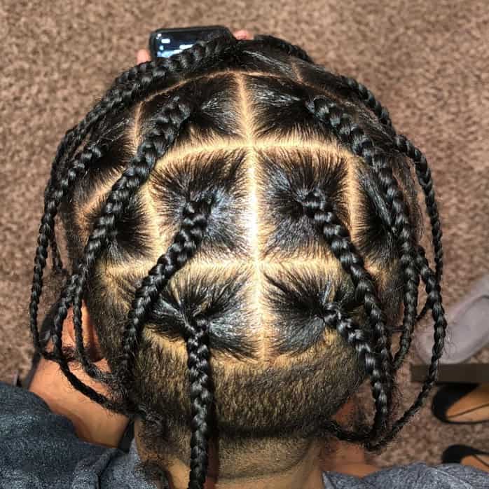 Men’s Box Braids Complemented With A Temp Fade On The Sides