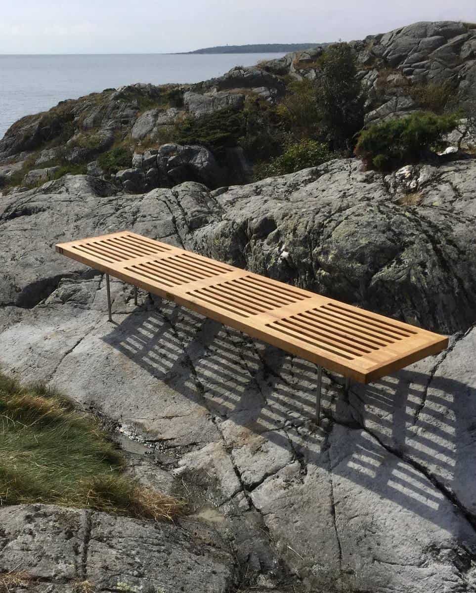 modern lattice wood bench in rock