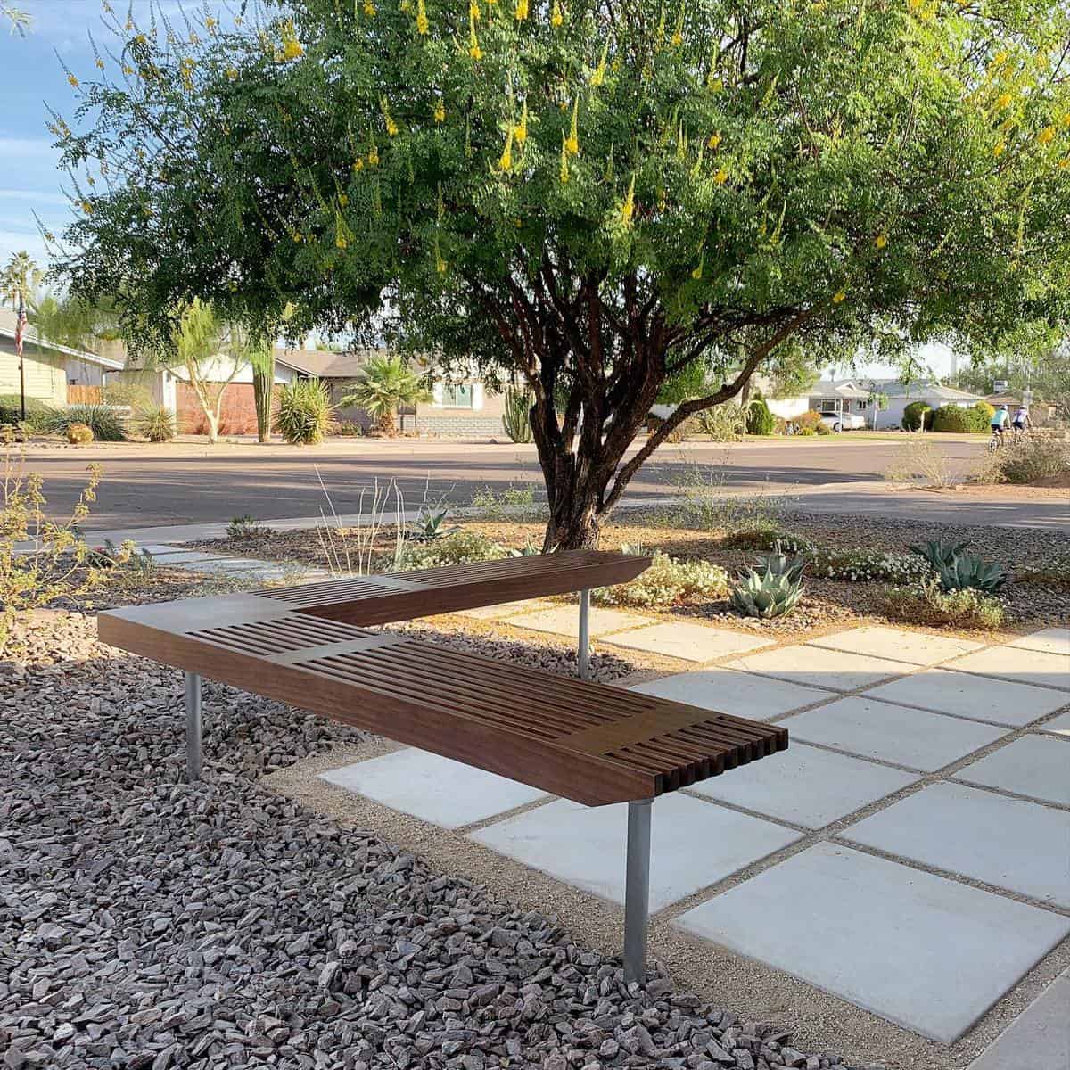 l-shape wood bench park