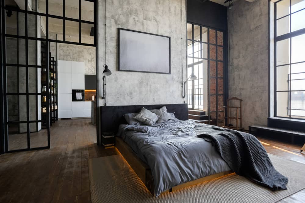 open warehouse style minimalist bedroom