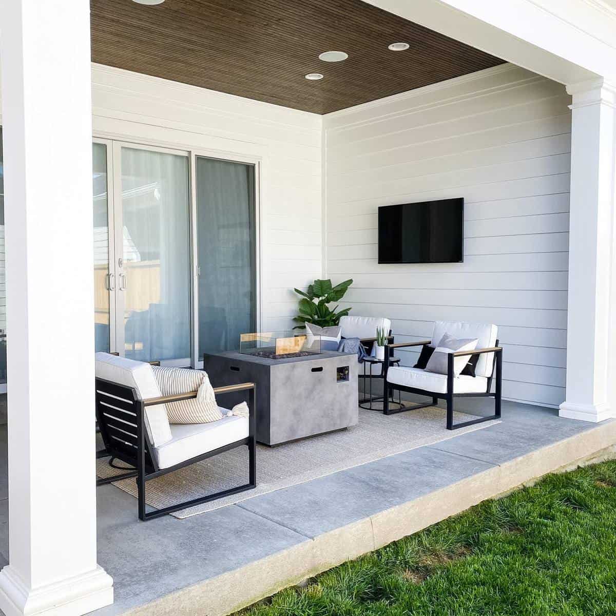 white shiplap wall modern patio enclosure 
