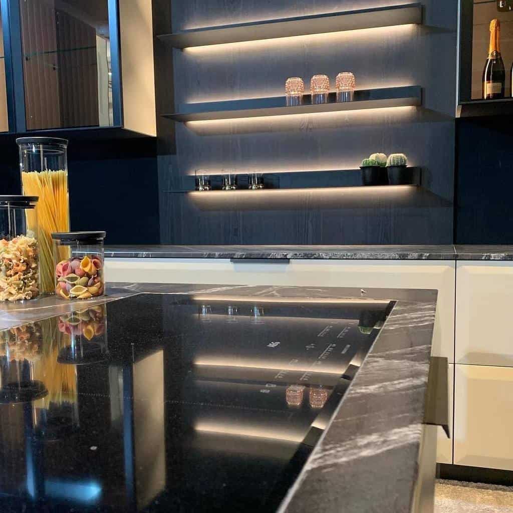 modern kitchen shelving with led lights