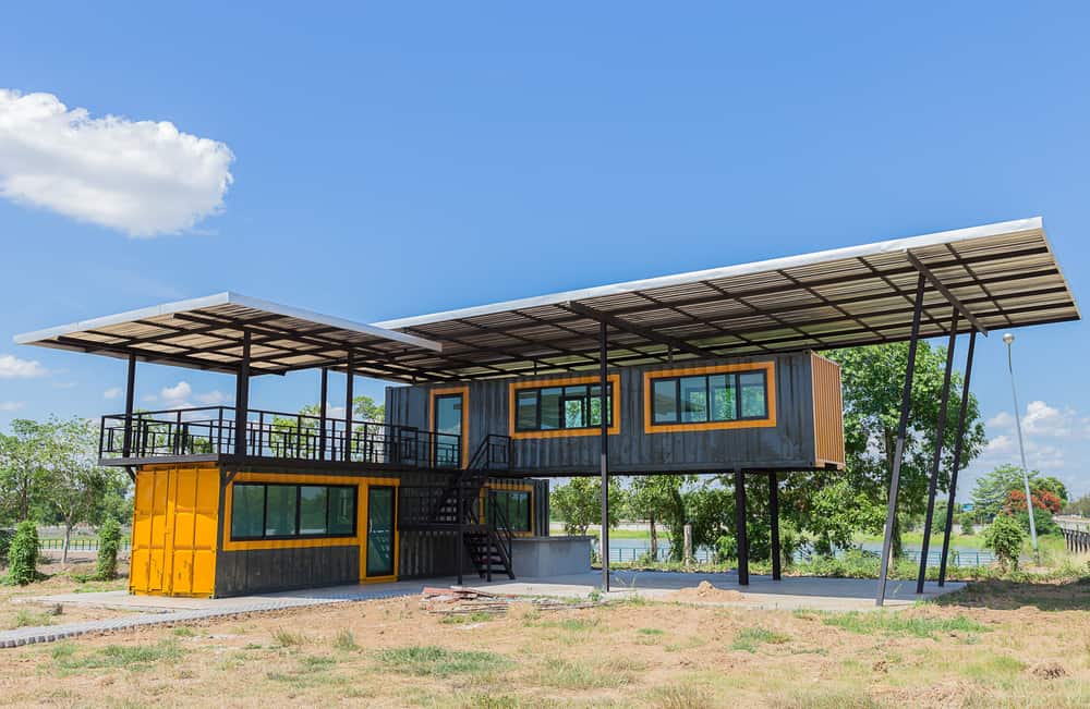 modern shipping container home with multi-levels