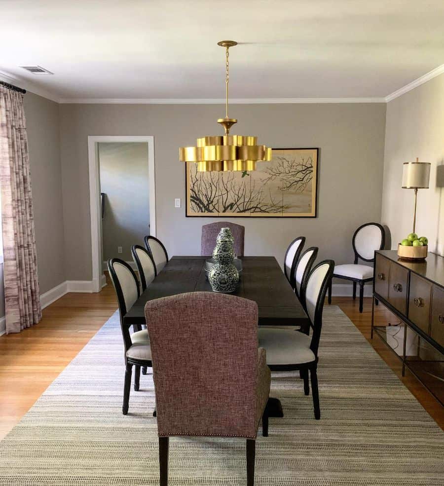 modern gold chandelier dining room table with chairs 