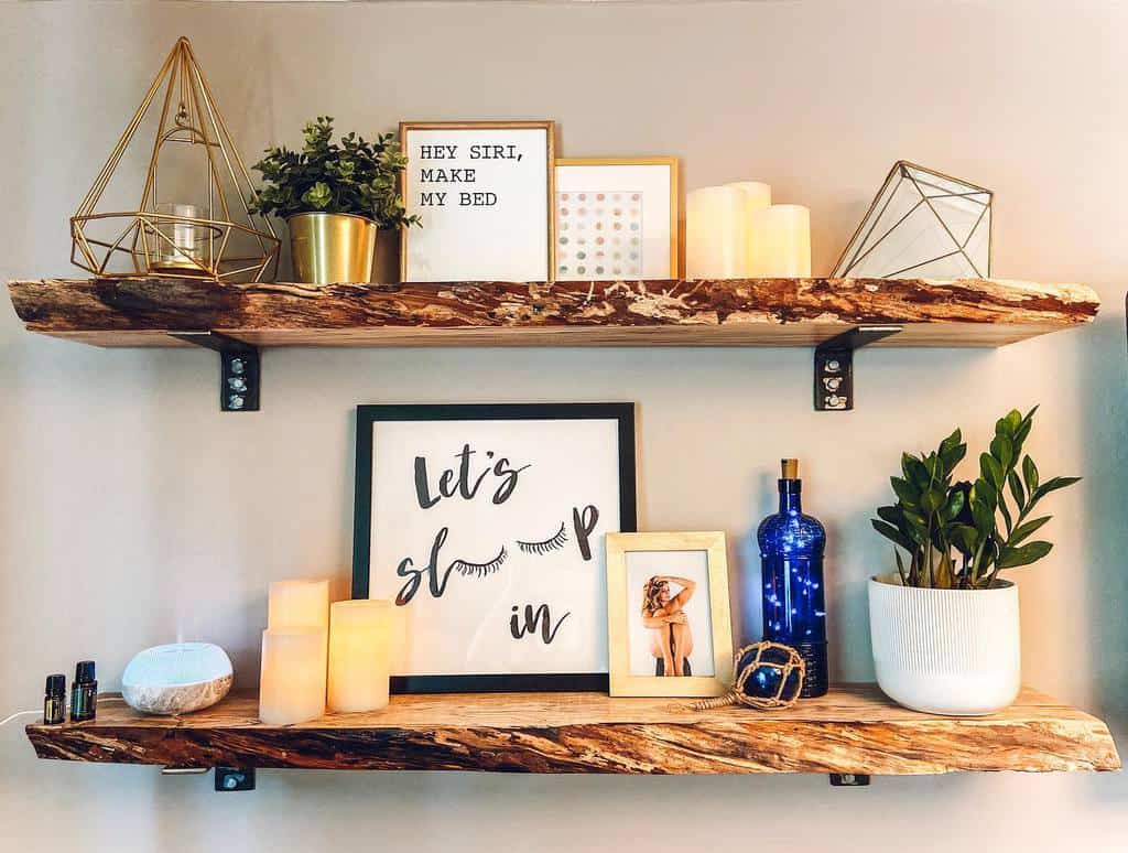 mounted wood shelves