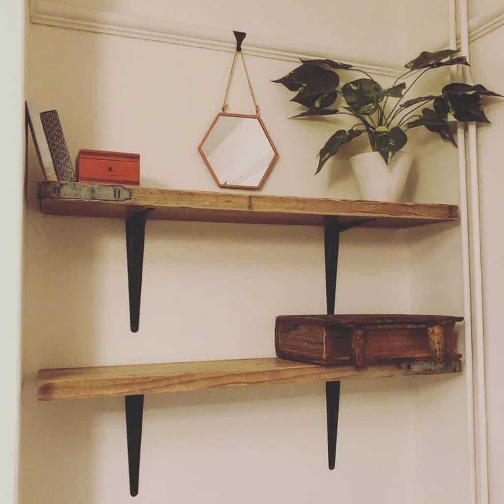 mounted wood shelves