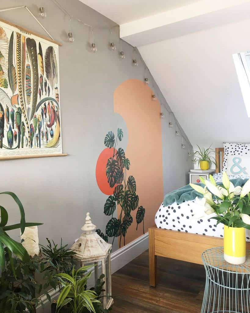 abstract wall art attic bedroom fairy lights