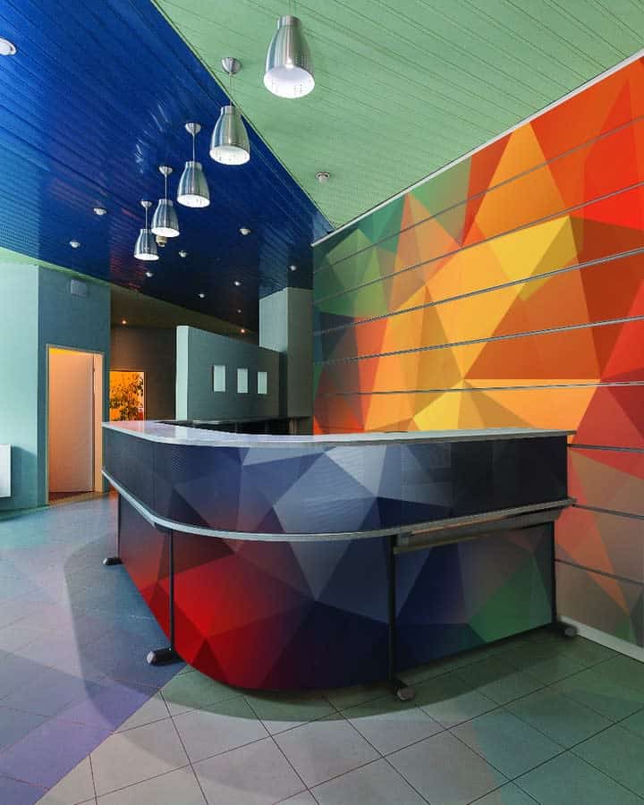 bright color walls office foyer pendant track lighting