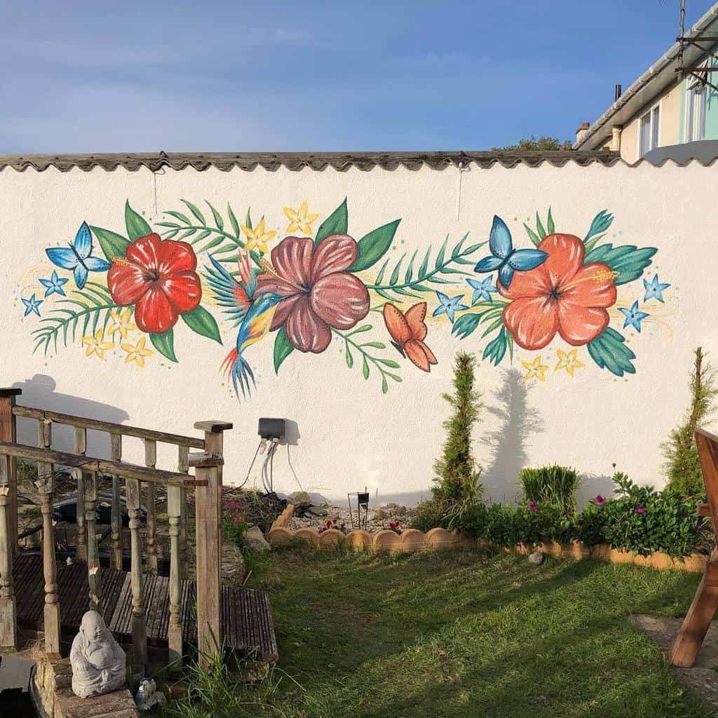 flower mural outside garden wall