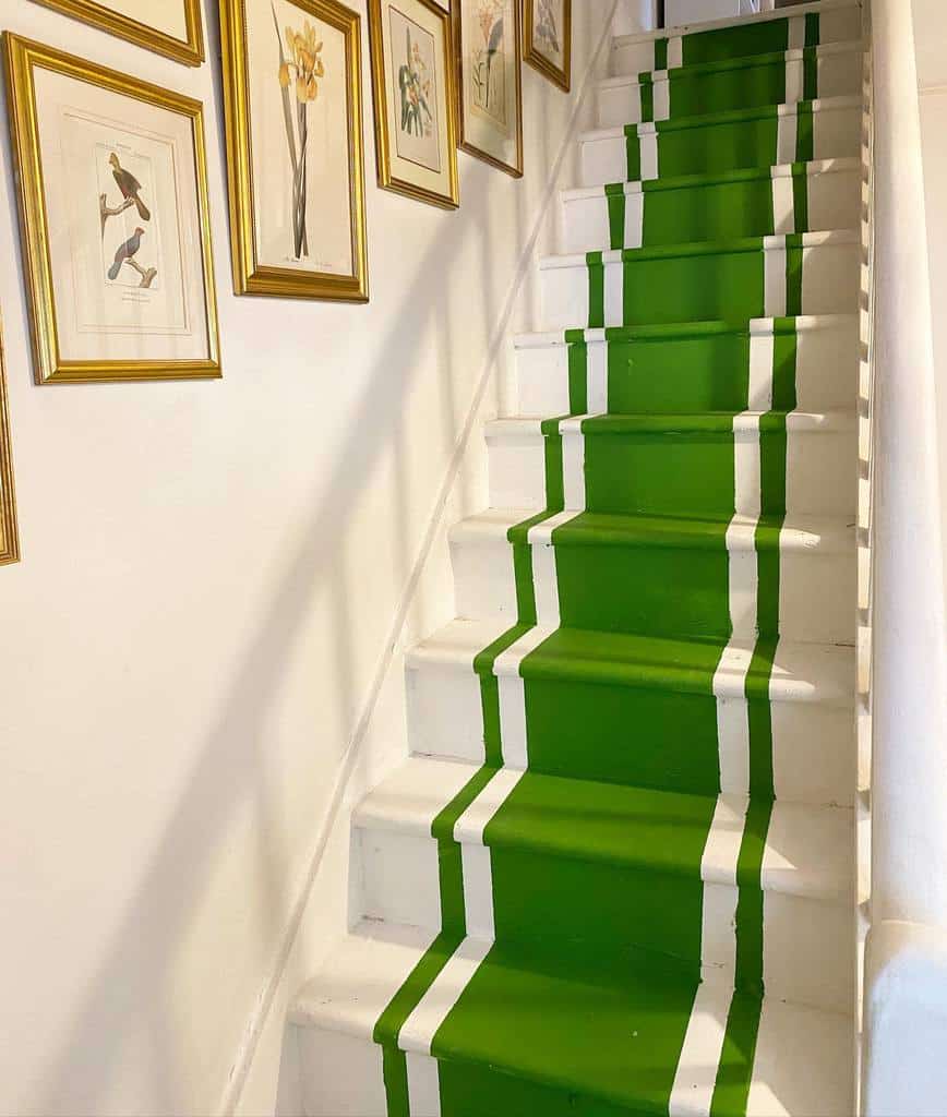 green painted stair runner