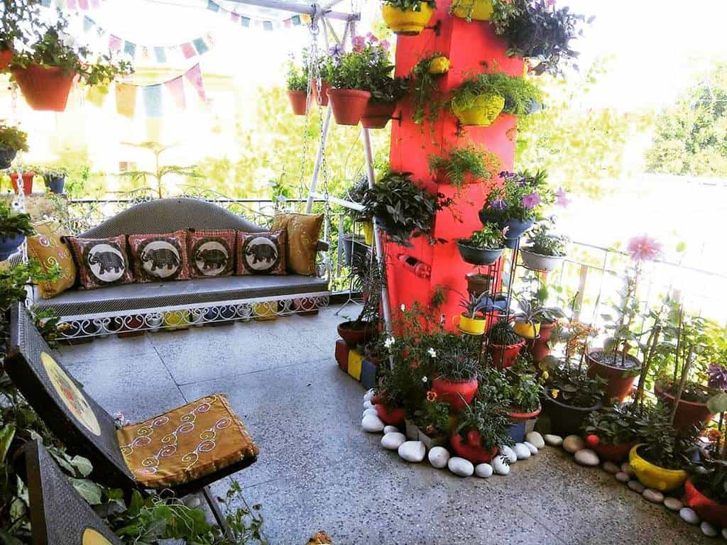 concrete patio lots of plants