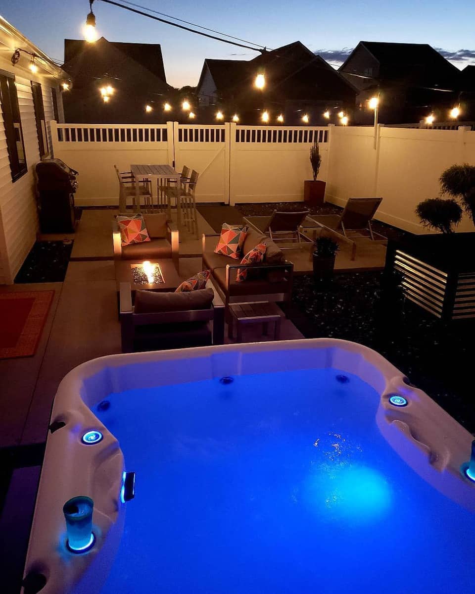 wood patio deck with spa