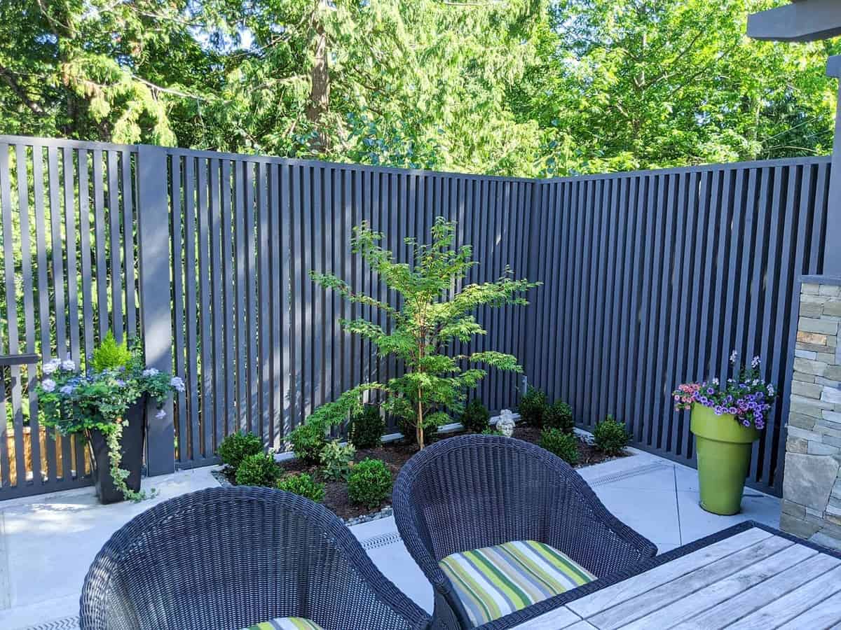 gray wood fence backyard patio