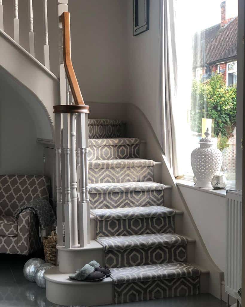 gray pattern stair runner
