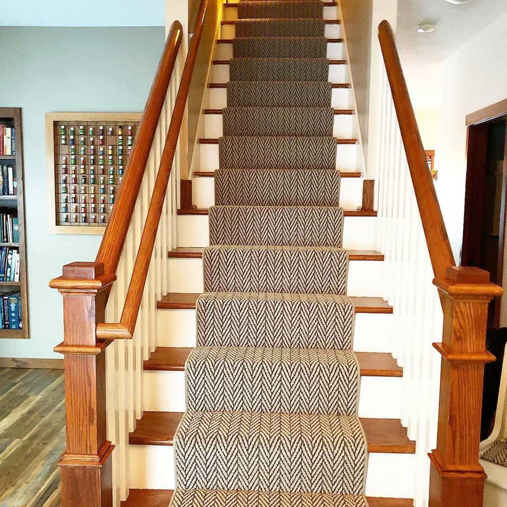 patterned stair runner traditional wood staircase