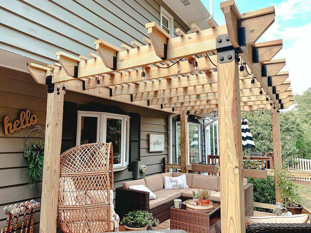 wood pergola wicker sofa egg chair