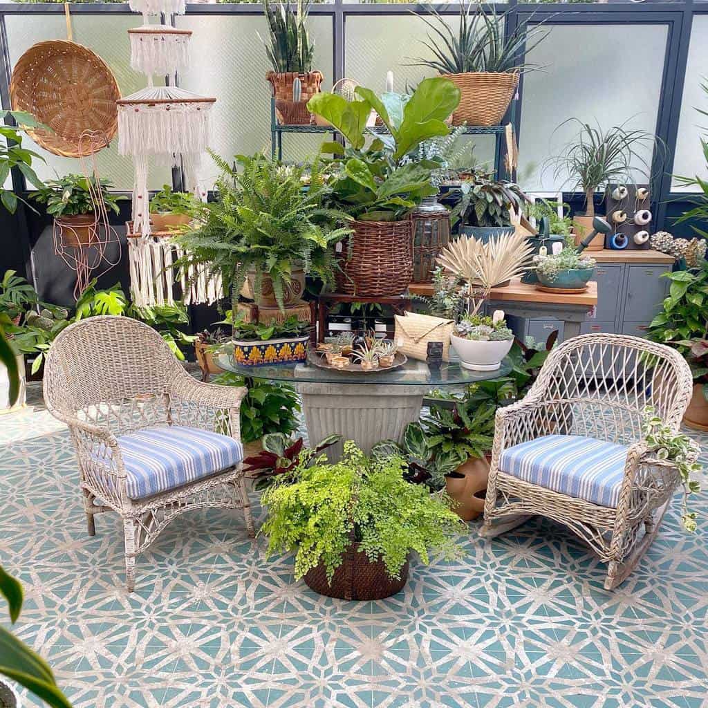 pattern paver tile patio with lots of plants 