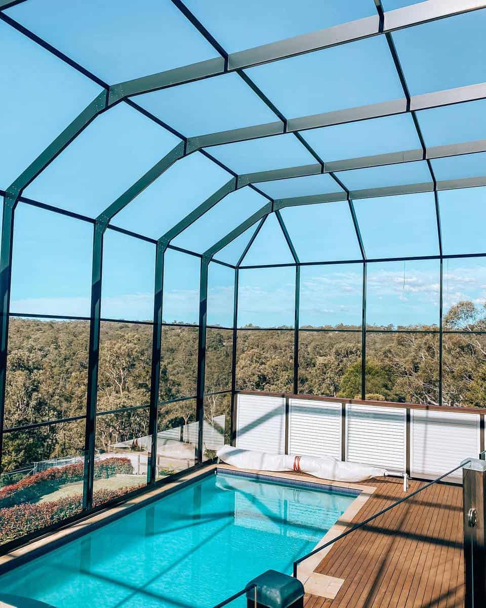 huge luxury glass pool patio enclosure 