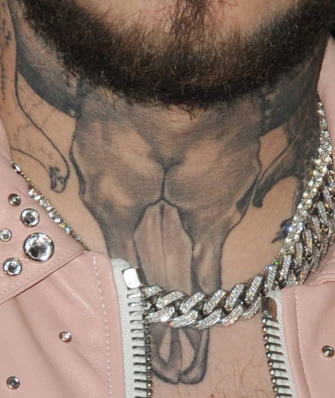 Post Malone Bison Skull Tattoo Throat