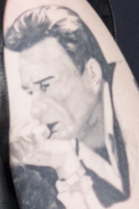 Post Malone Johnny Cash Portrait Tattoo Left Bicep