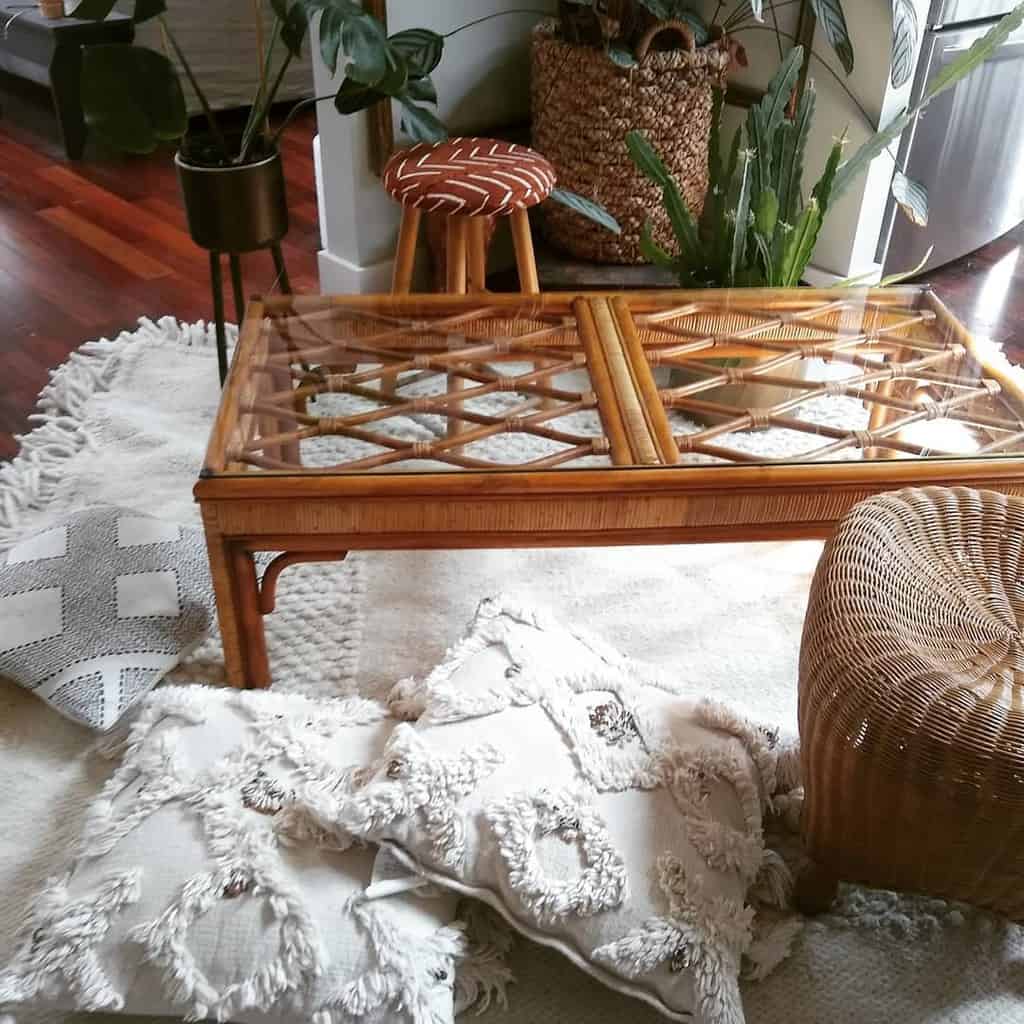 rattan coffee table with glass countertop