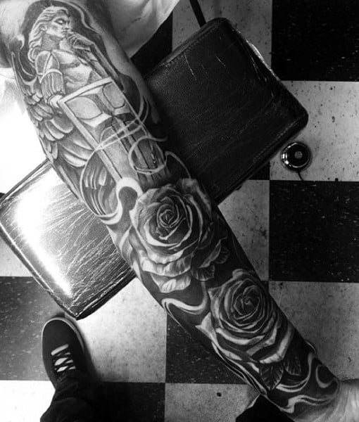Religious Roses Tattoo Male Sleeves