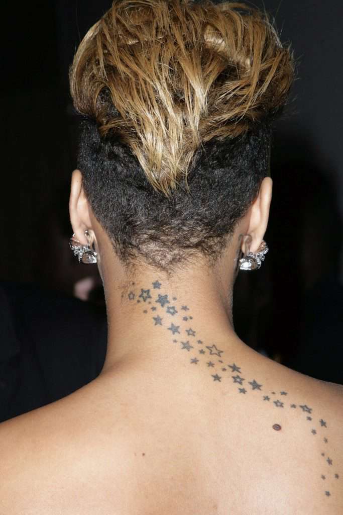 Rihanna Trailing Stars Tattoo Back Of Neck