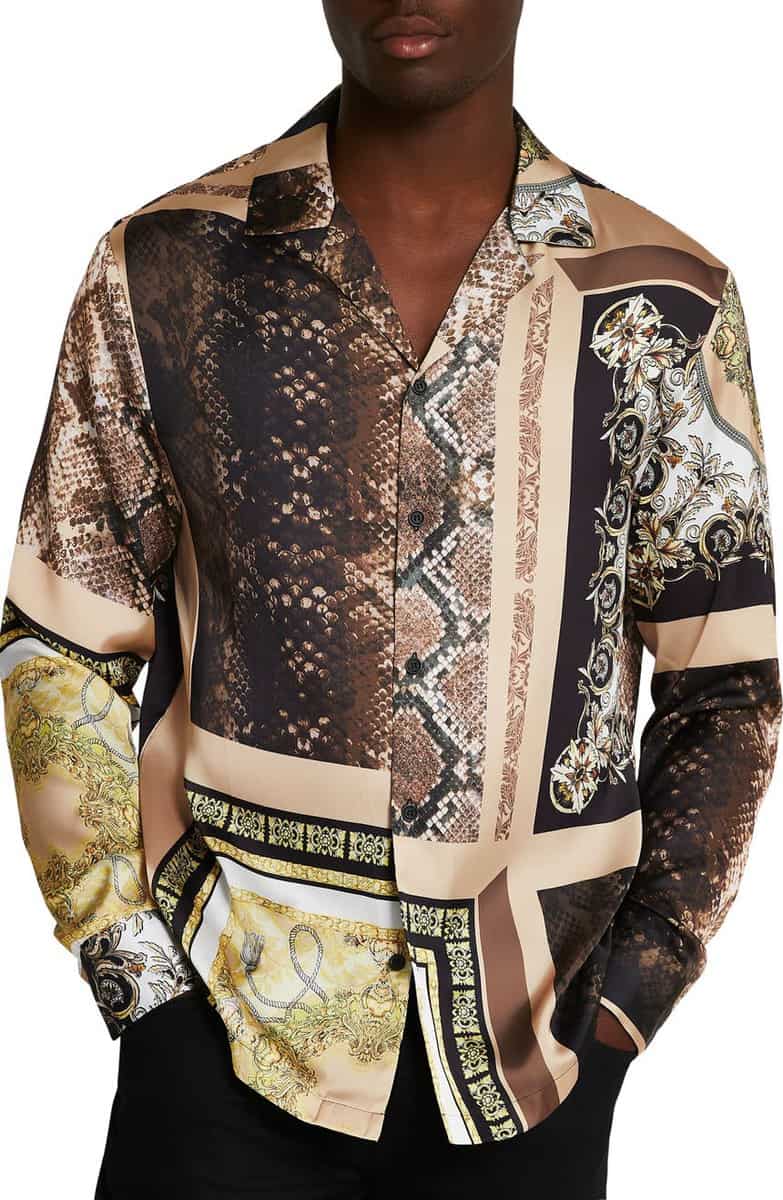 River Island Revere Snake Baroque Splice Button Up Shirt